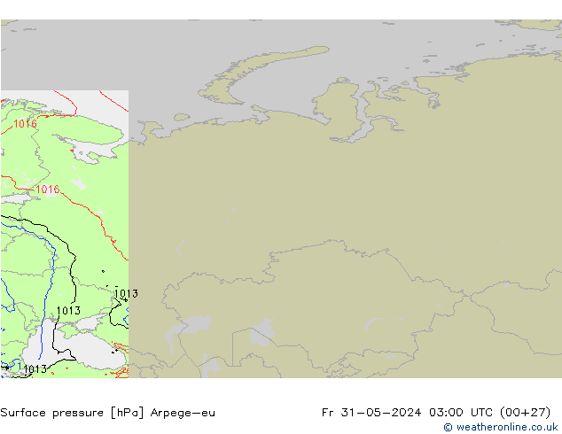 Atmosférický tlak Arpege-eu Pá 31.05.2024 03 UTC