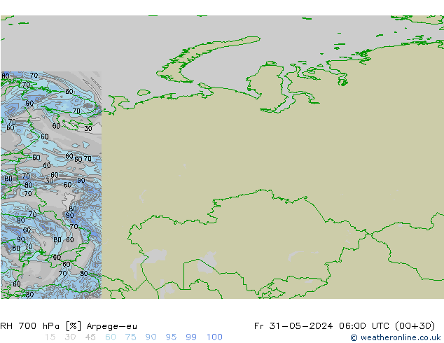 RH 700 hPa Arpege-eu Fr 31.05.2024 06 UTC