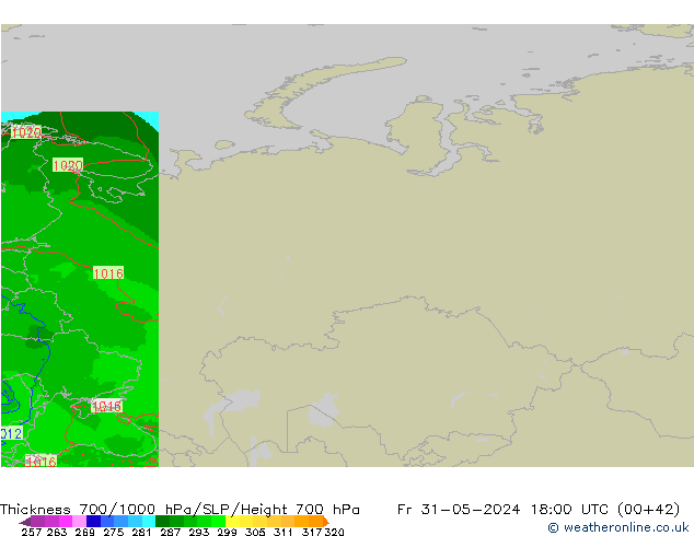 Dikte700-1000 hPa Arpege-eu vr 31.05.2024 18 UTC