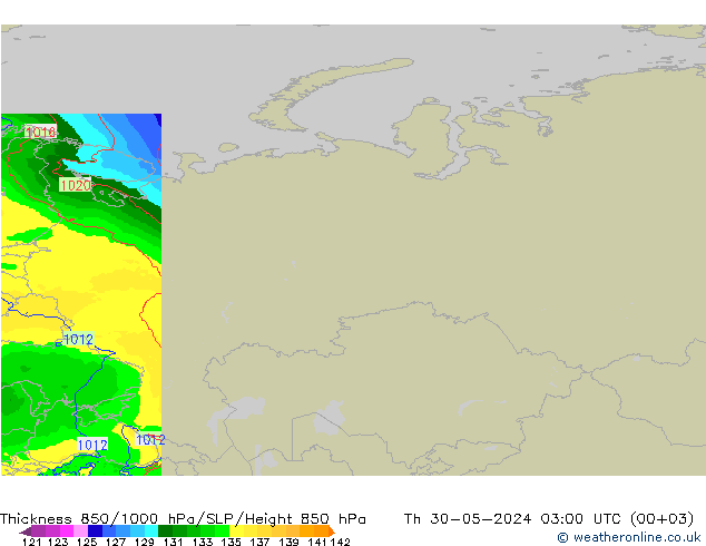 850-1000 hPa Kalınlığı Arpege-eu Per 30.05.2024 03 UTC