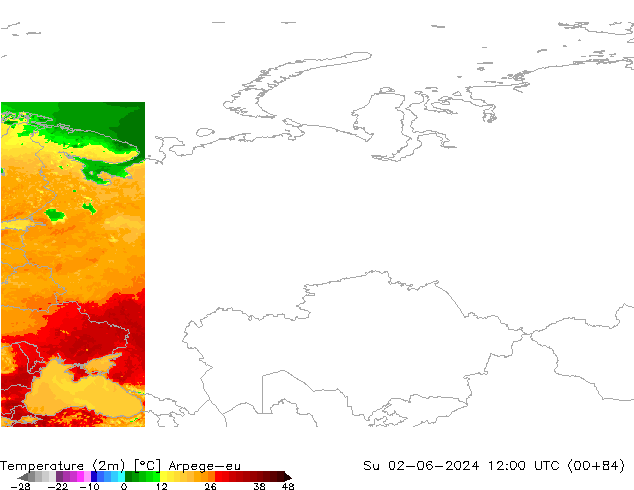 mapa temperatury (2m) Arpege-eu nie. 02.06.2024 12 UTC