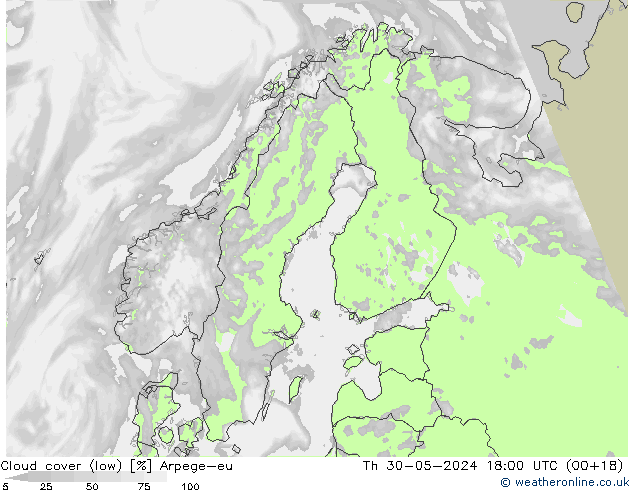 Nubes bajas Arpege-eu jue 30.05.2024 18 UTC