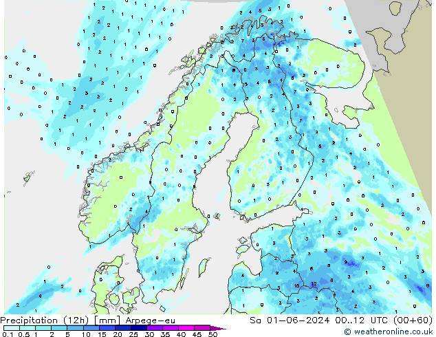 Precipitation (12h) Arpege-eu So 01.06.2024 12 UTC