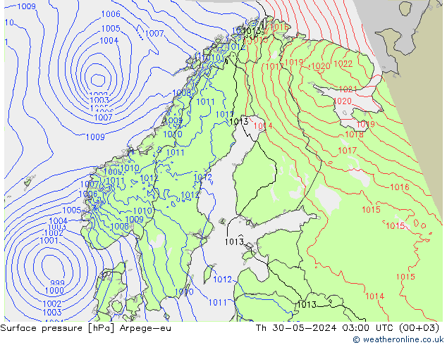 Surface pressure Arpege-eu Th 30.05.2024 03 UTC