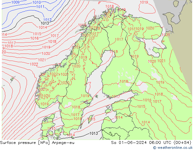 Surface pressure Arpege-eu Sa 01.06.2024 06 UTC