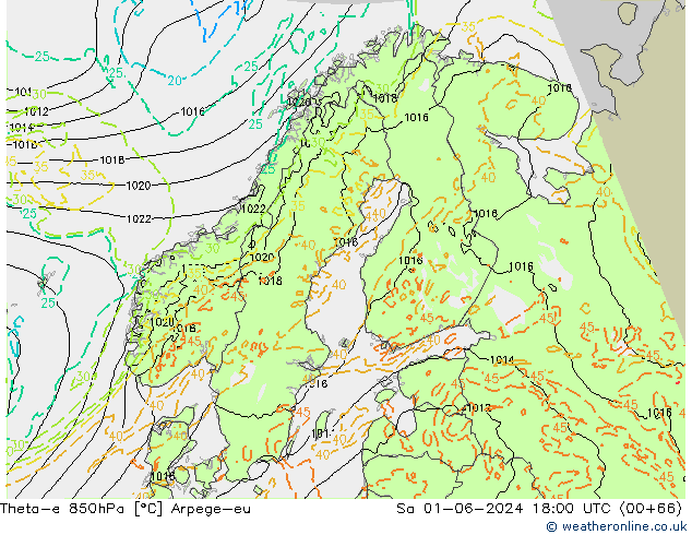 Theta-e 850hPa Arpege-eu sáb 01.06.2024 18 UTC