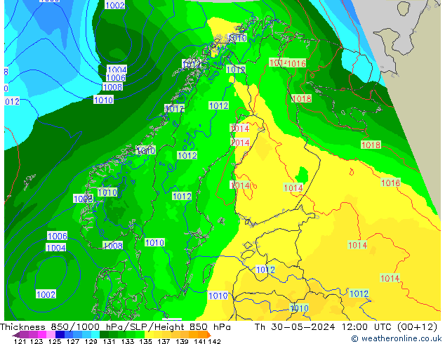 Thck 850-1000 hPa Arpege-eu Th 30.05.2024 12 UTC