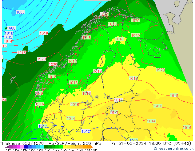 Thck 850-1000 hPa Arpege-eu  31.05.2024 18 UTC