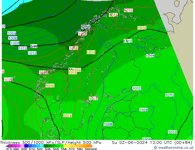 Thck 500-1000hPa Arpege-eu dom 02.06.2024 12 UTC