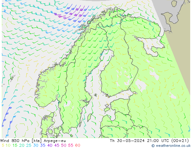 Wind 850 hPa Arpege-eu do 30.05.2024 21 UTC