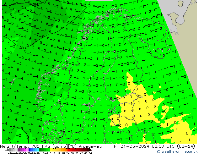 Yükseklik/Sıc. 700 hPa Arpege-eu Cu 31.05.2024 00 UTC