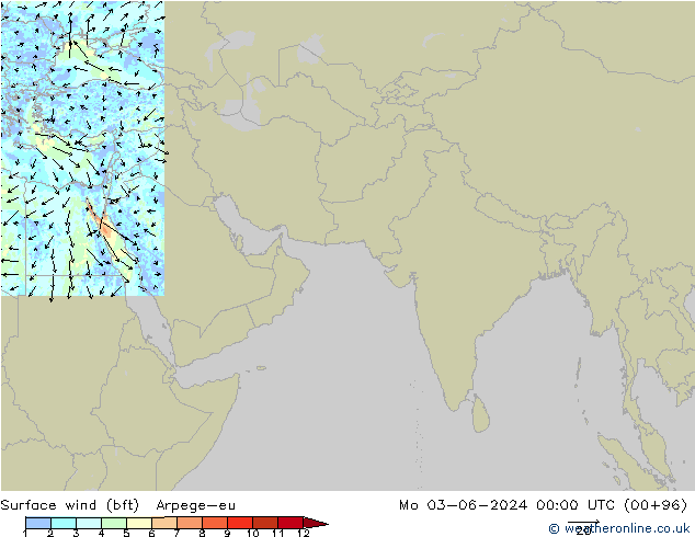 Rüzgar 10 m (bft) Arpege-eu Pzt 03.06.2024 00 UTC