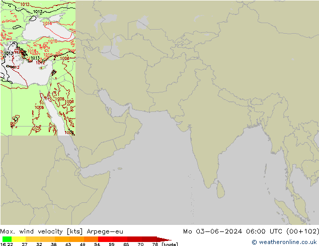 Max. wind velocity Arpege-eu  03.06.2024 06 UTC