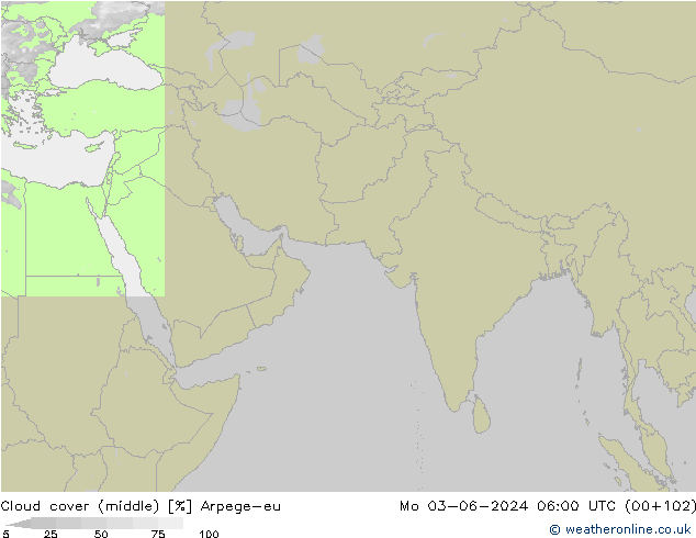 Cloud cover (middle) Arpege-eu Mo 03.06.2024 06 UTC