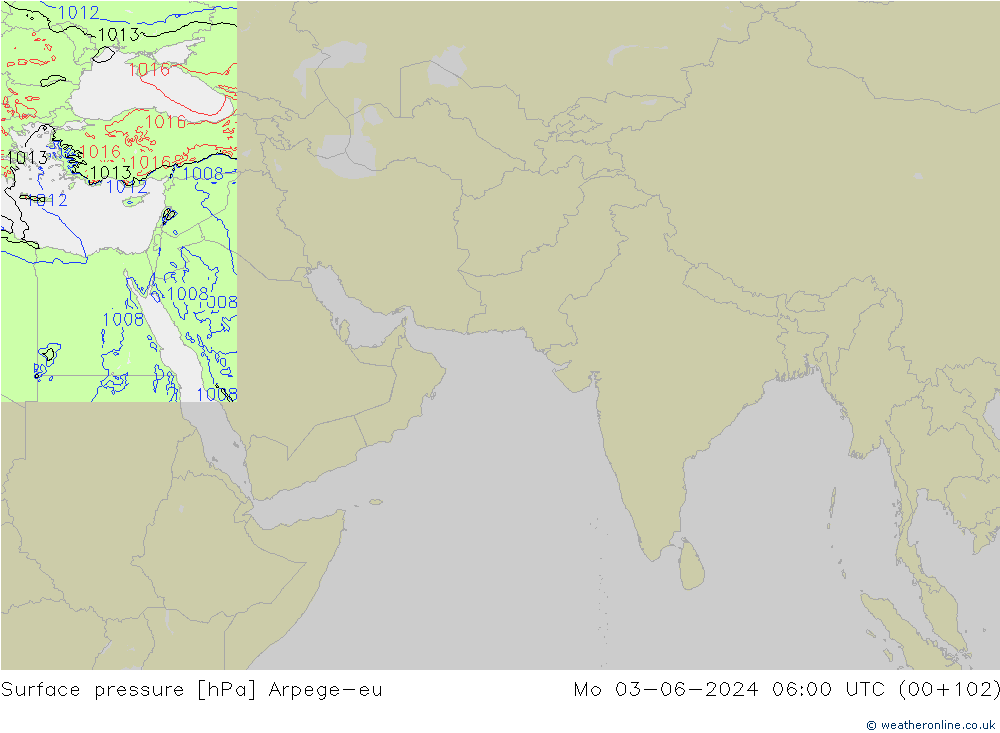 地面气压 Arpege-eu 星期一 03.06.2024 06 UTC
