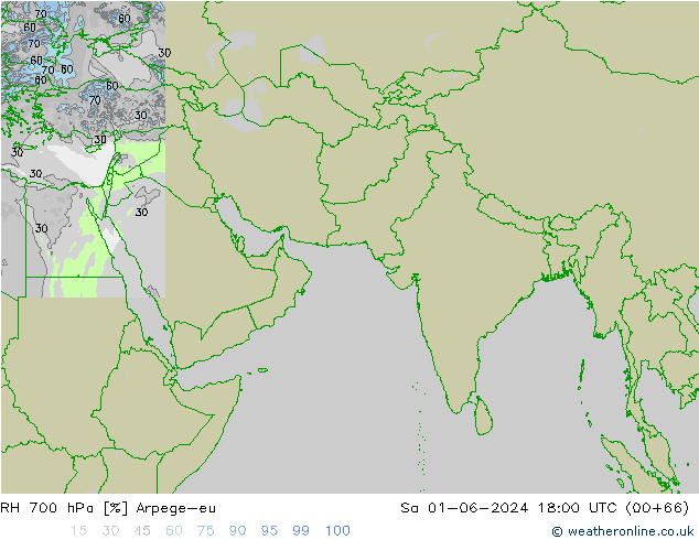 RH 700 hPa Arpege-eu So 01.06.2024 18 UTC