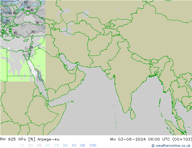 RH 925 hPa Arpege-eu  03.06.2024 06 UTC