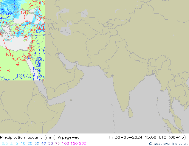 Precipitation accum. Arpege-eu czw. 30.05.2024 15 UTC