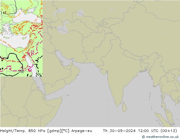 Geop./Temp. 850 hPa Arpege-eu jue 30.05.2024 12 UTC