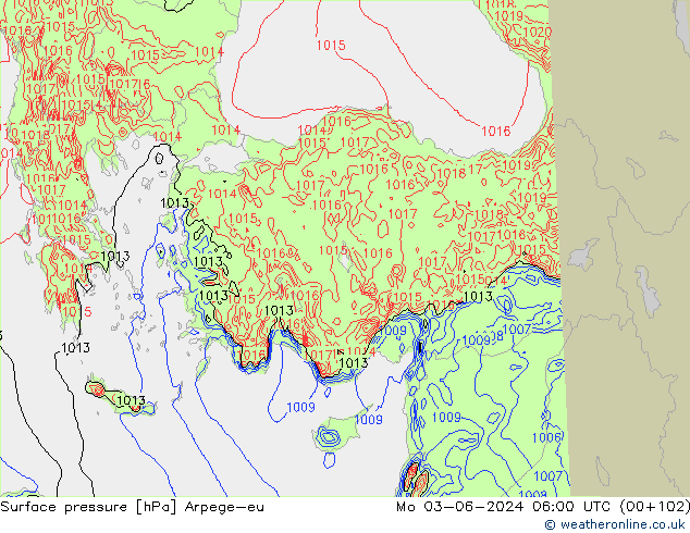 Presión superficial Arpege-eu lun 03.06.2024 06 UTC