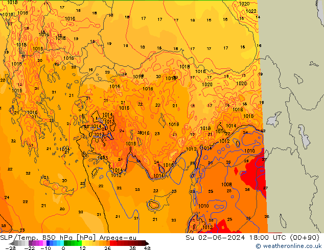 SLP/Temp. 850 hPa Arpege-eu Ne 02.06.2024 18 UTC