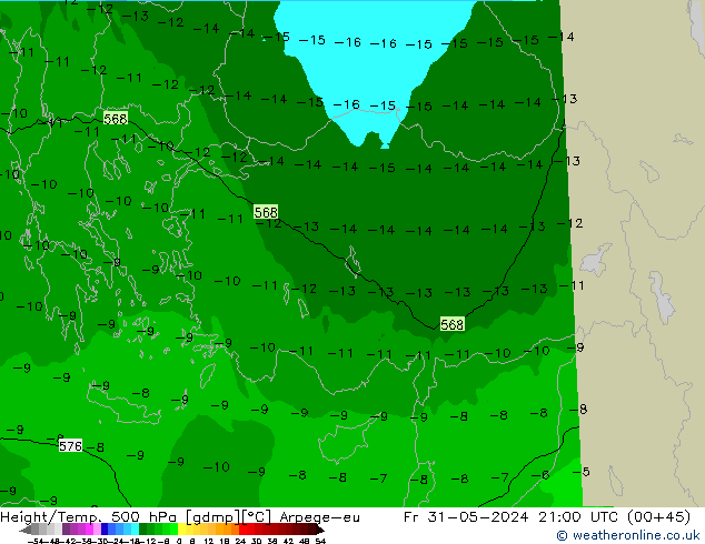 Height/Temp. 500 hPa Arpege-eu Pá 31.05.2024 21 UTC