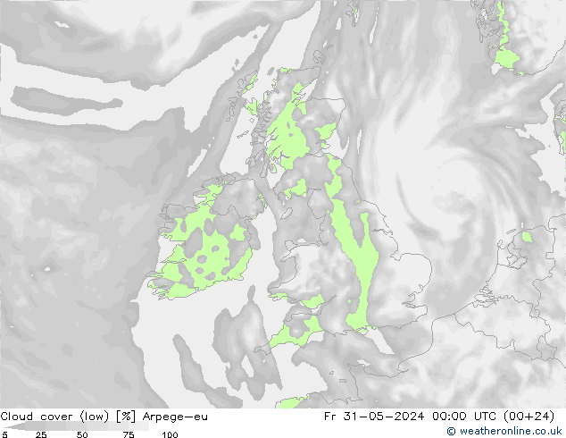 Cloud cover (low) Arpege-eu Fr 31.05.2024 00 UTC