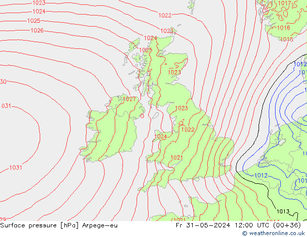 Surface pressure Arpege-eu Fr 31.05.2024 12 UTC