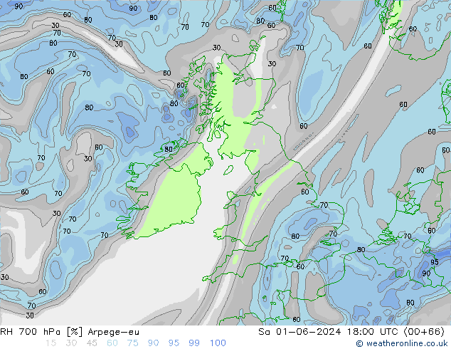 RH 700 hPa Arpege-eu  01.06.2024 18 UTC