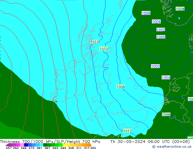 Dikte700-1000 hPa Arpege-eu do 30.05.2024 06 UTC