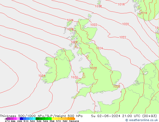 Thck 500-1000гПа Arpege-eu Вс 02.06.2024 21 UTC