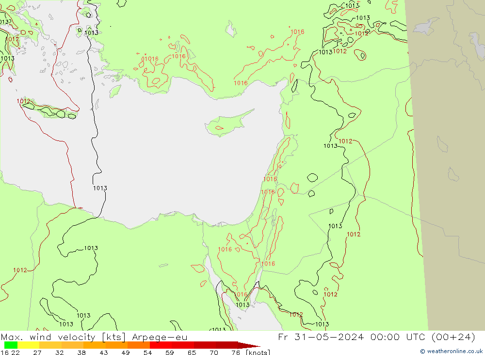 Max. wind snelheid Arpege-eu vr 31.05.2024 00 UTC