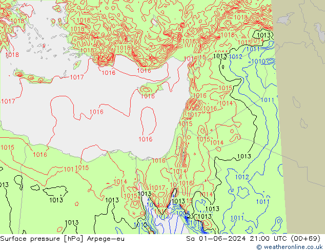 Surface pressure Arpege-eu Sa 01.06.2024 21 UTC