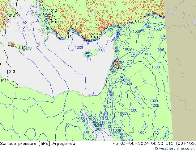 Surface pressure Arpege-eu Mo 03.06.2024 06 UTC