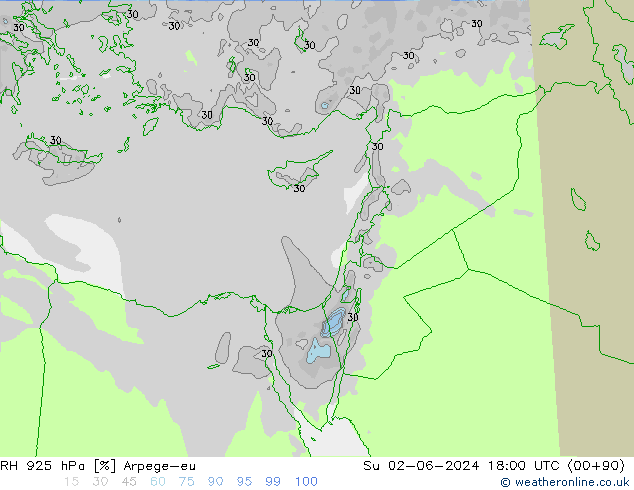 RH 925 гПа Arpege-eu Вс 02.06.2024 18 UTC