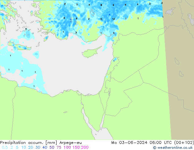 Precipitation accum. Arpege-eu пн 03.06.2024 06 UTC