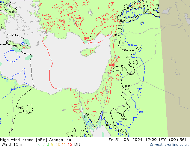 High wind areas Arpege-eu  31.05.2024 12 UTC