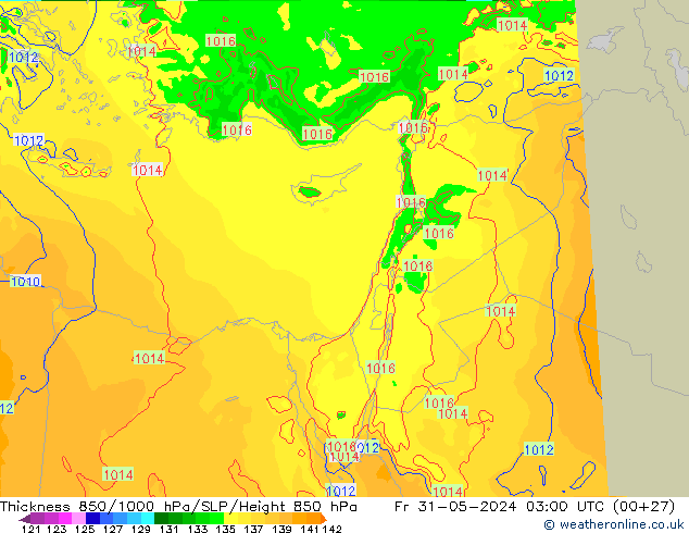 Thck 850-1000 hPa Arpege-eu Fr 31.05.2024 03 UTC