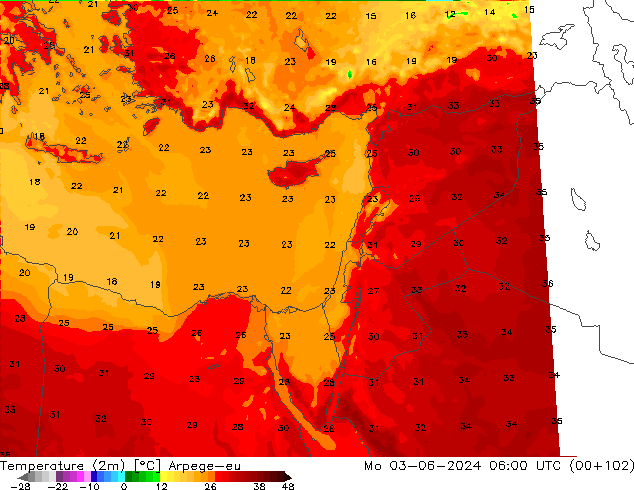 Temperature (2m) Arpege-eu Po 03.06.2024 06 UTC