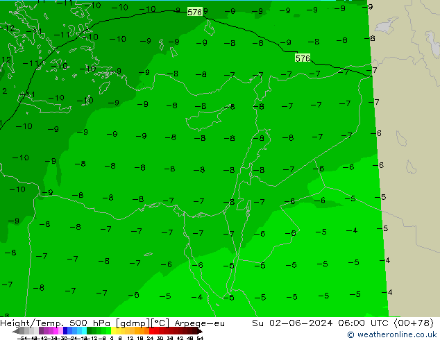 Height/Temp. 500 hPa Arpege-eu Su 02.06.2024 06 UTC