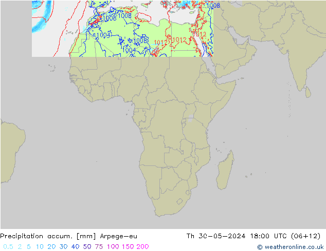 Precipitation accum. Arpege-eu czw. 30.05.2024 18 UTC