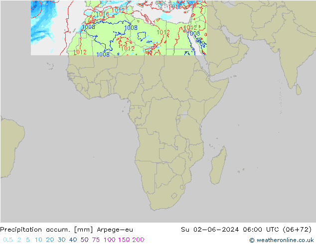 Precipitation accum. Arpege-eu Su 02.06.2024 06 UTC