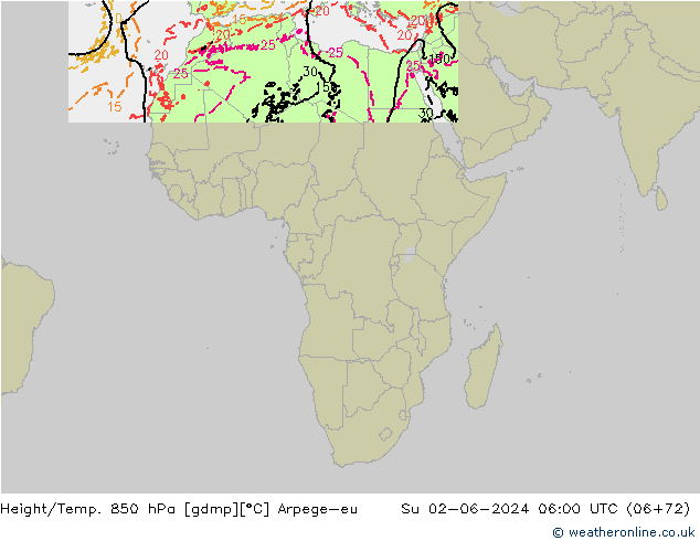 Géop./Temp. 850 hPa Arpege-eu dim 02.06.2024 06 UTC