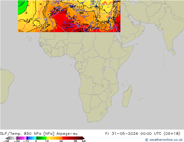 850 hPa Yer Bas./Sıc Arpege-eu Cu 31.05.2024 00 UTC