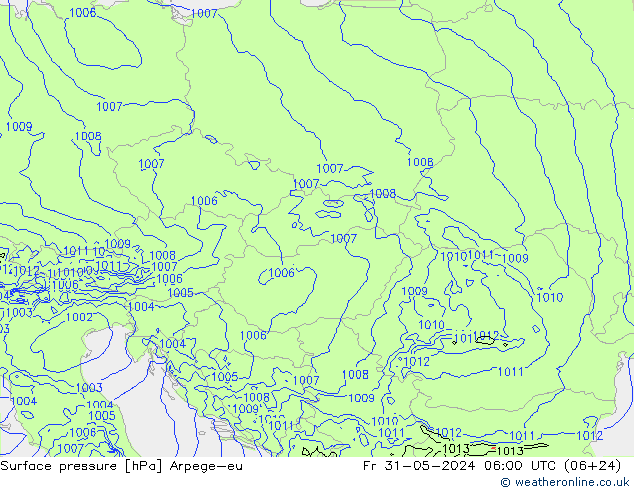 Atmosférický tlak Arpege-eu Pá 31.05.2024 06 UTC