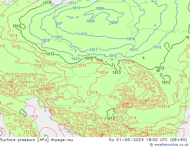 Presión superficial Arpege-eu sáb 01.06.2024 18 UTC