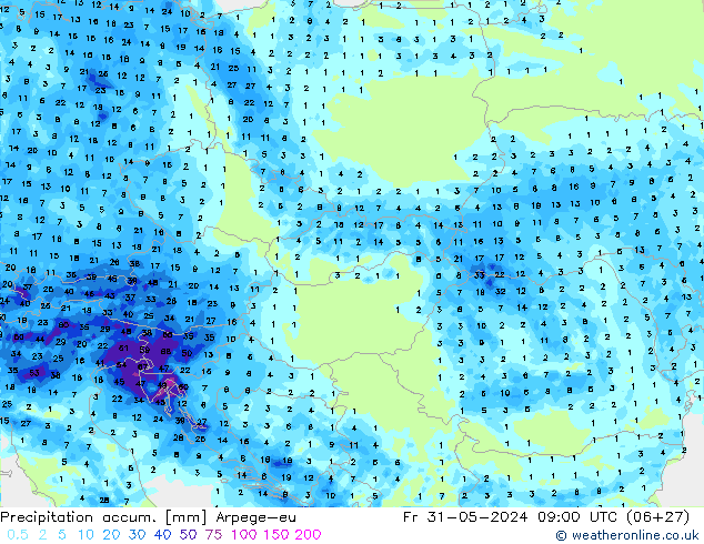 Precipitation accum. Arpege-eu  31.05.2024 09 UTC