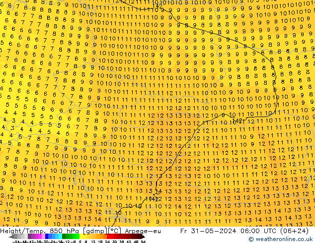 Height/Temp. 850 hPa Arpege-eu ven 31.05.2024 06 UTC