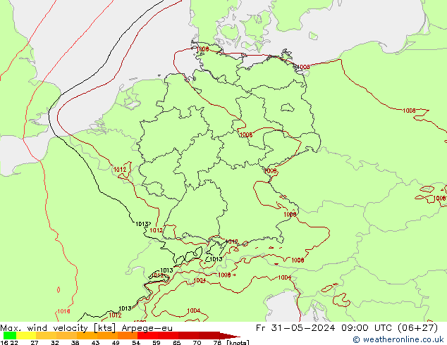 Maks. Rüzgar Hızı Arpege-eu Cu 31.05.2024 09 UTC