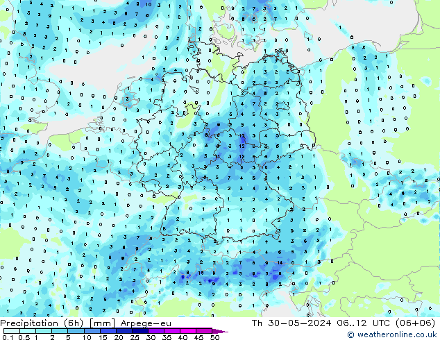 Precipitation (6h) Arpege-eu Th 30.05.2024 12 UTC